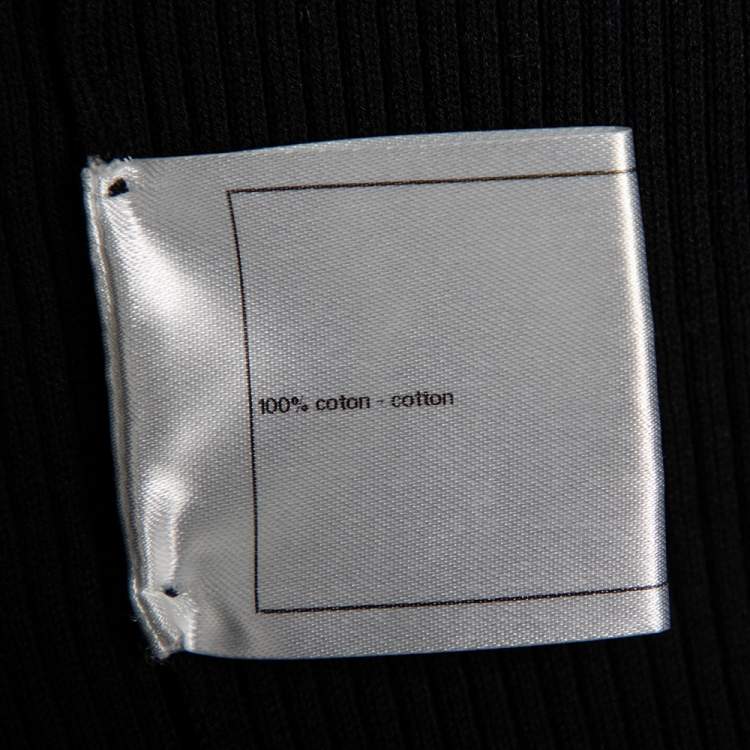 Pre Owned Chanel Black Rib Knit Chain Embellished Open Front Cardigan L