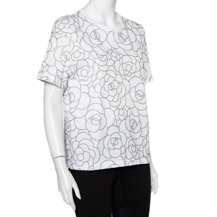 Chanel White Metallic Camellia Printed Cotton Crewneck T-Shirt L Chanel |  TLC