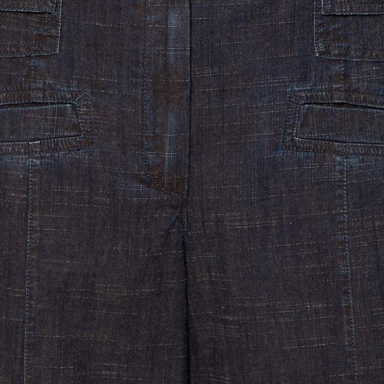 Pre Owned Chanel Vintage Midnight Blue Wide Leg Paneled Jeans L