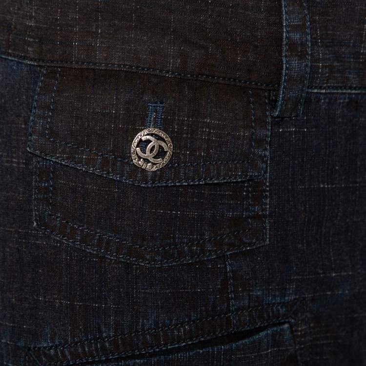 Pre Owned Chanel Vintage Midnight Blue Wide Leg Paneled Jeans L