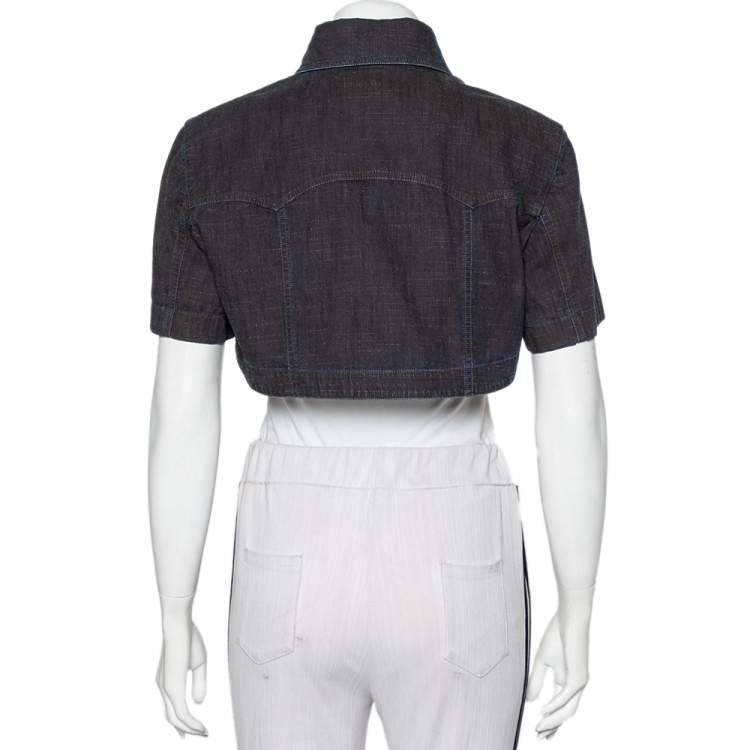 Pre Owned Chanel Vintage Midnight Blue Denim Cropped Jacket L
