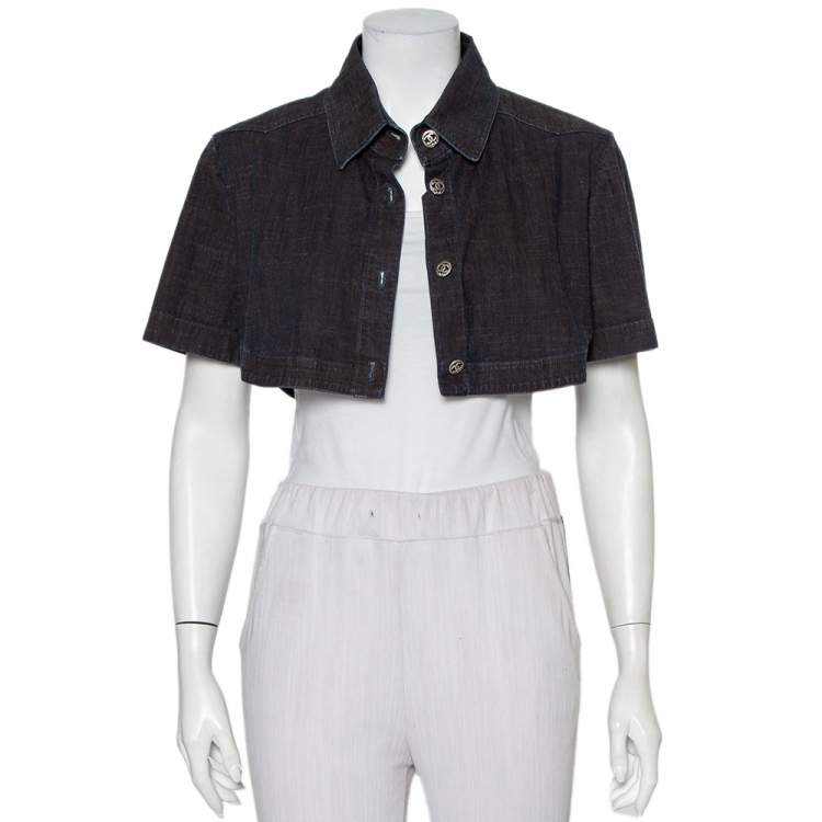 Pre Owned Chanel Vintage Midnight Blue Denim Cropped Jacket L