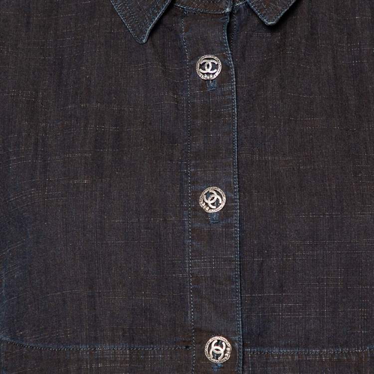 Pre Owned Chanel Vintage Midnight Blue Denim Cropped Jacket L