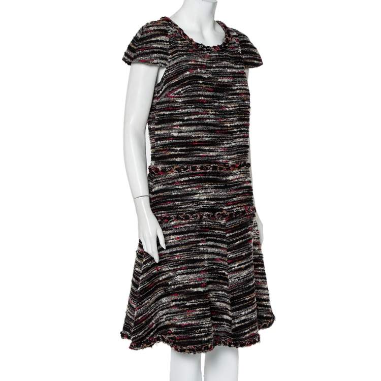 Pre Owned Chanel Black Boucle Midi Dress L