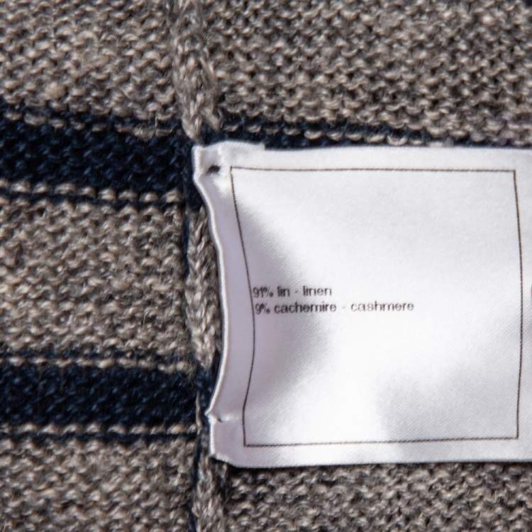 Pre Owned Chanel Striped Linen and Cashmere Knit Sleeveless Oversized Long Cardigan S