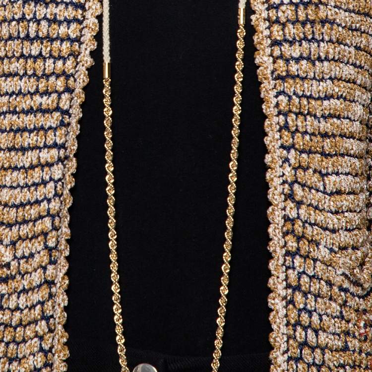 Pre Owned Chanel Multicolor Knit Chain Detail Open Front Cardigan M