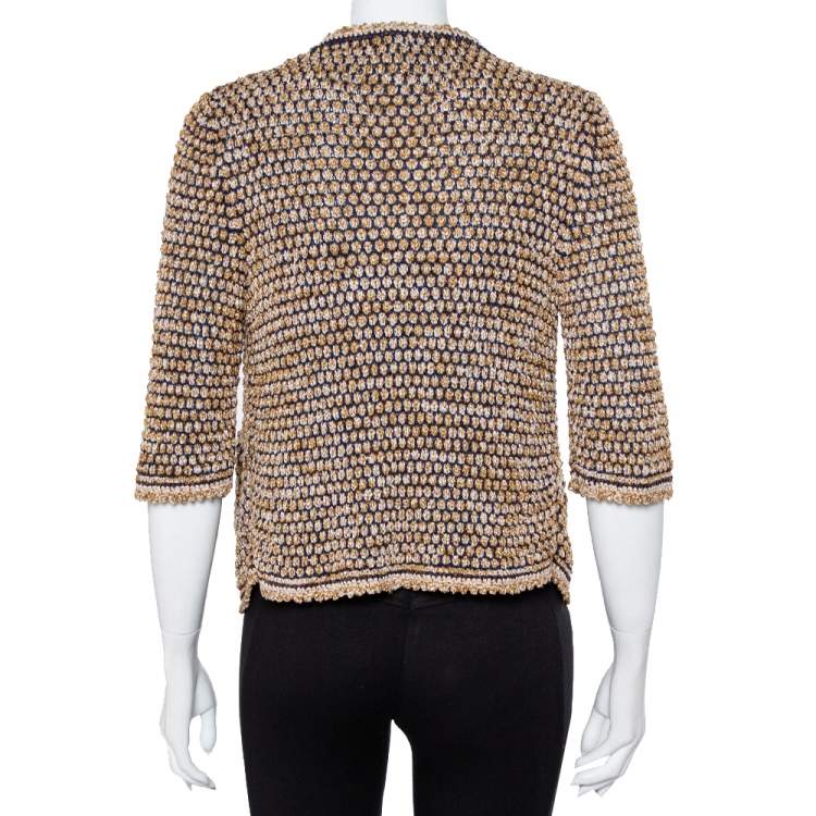 Pre Owned Chanel Multicolor Knit Chain Detail Open Front Cardigan M