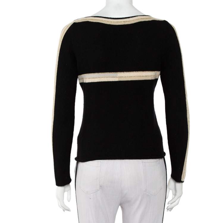 مملوكة مسبقًا Chanel Black Cashmere Contrast Detail Boat Neck Sweater M