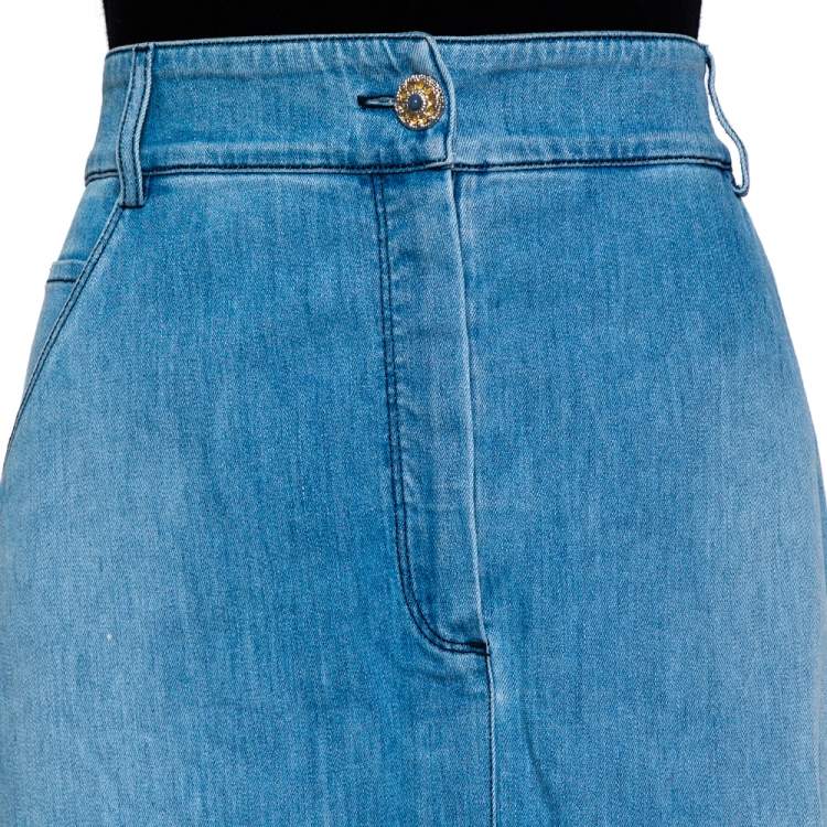 Pre Owned Chanel Blue Lightwash Denim Midi Skirt L