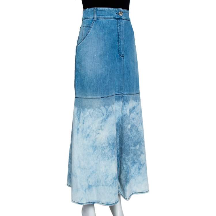 Pre Owned Chanel Blue Lightwash Denim Midi Skirt L