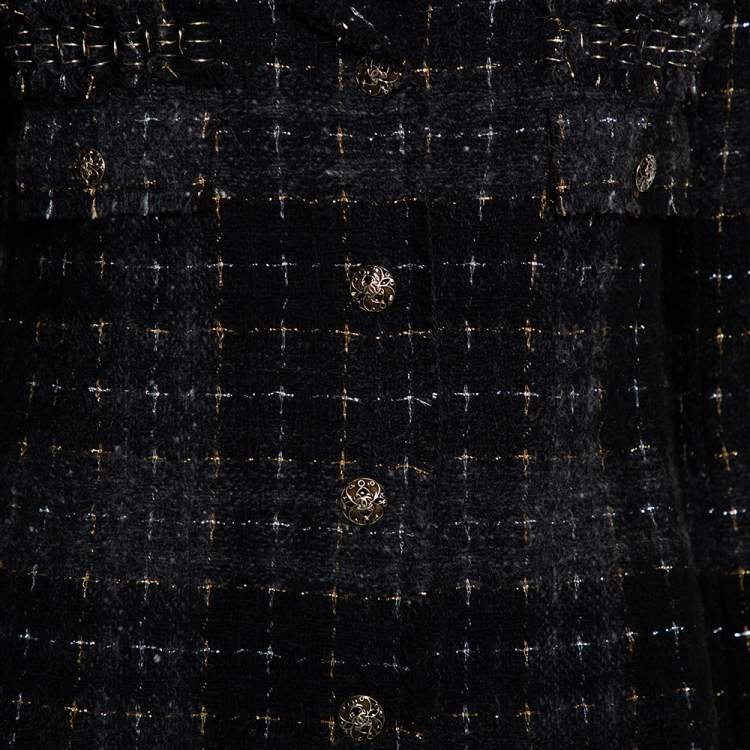 Pre Owned Chanel Black Lurex Tweed Button Front Jacket M