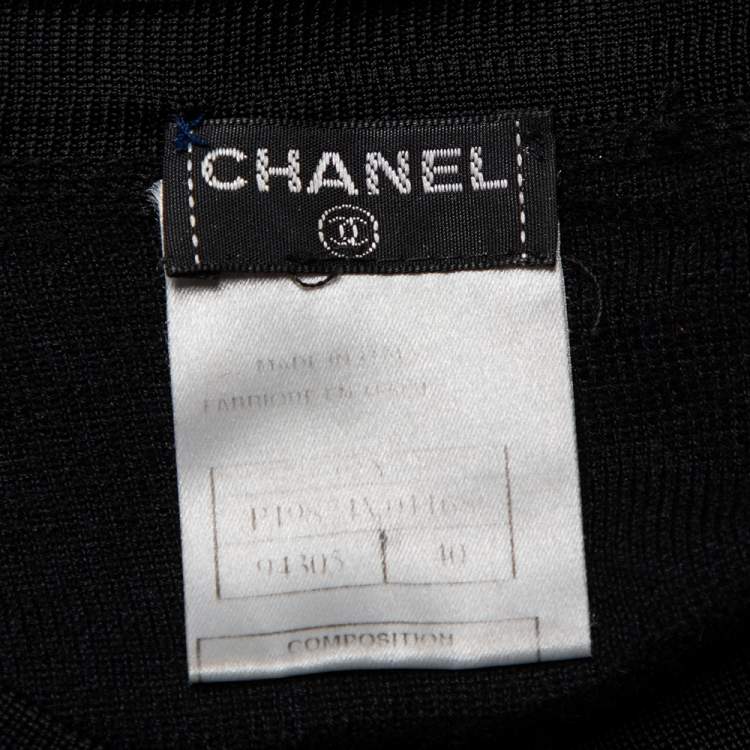 Pre Owned Chanel Black Cashmere & Silk Button Front Sweater M