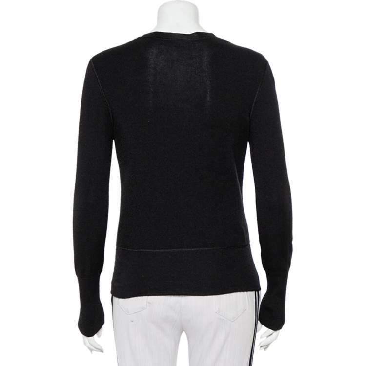 Pre Owned Chanel Black Cashmere & Silk Button Front Sweater M