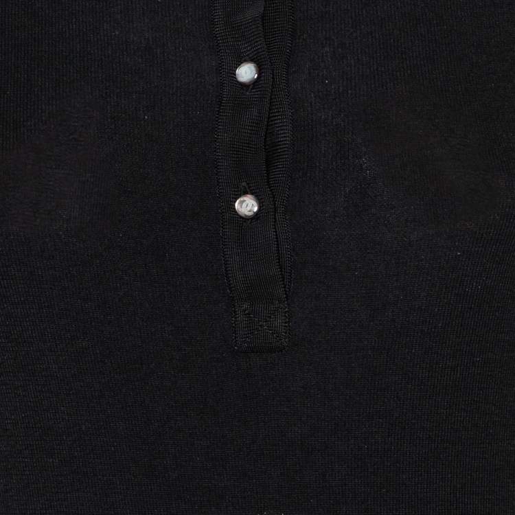 Pre Owned Chanel Black Cashmere & Silk Button Front Sweater M