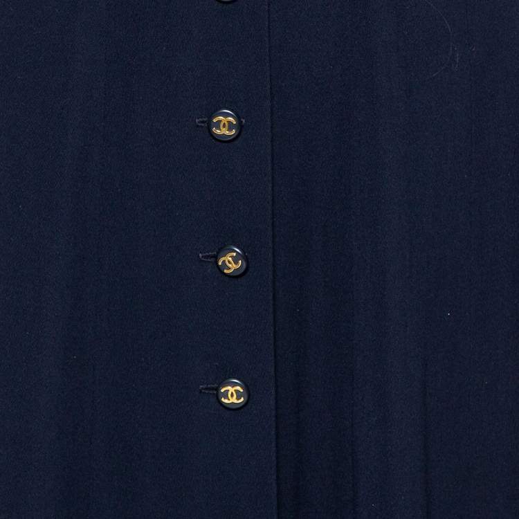 Pre Owned Chanel Boutique Navy Blue Wool Button Front Detail Midi Skirt L