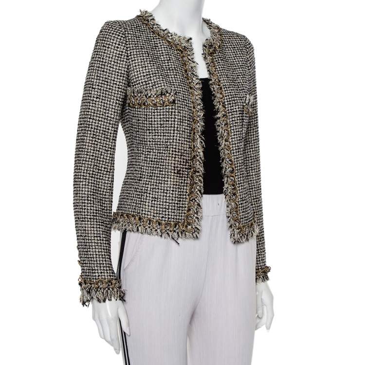 Pre Owned Chanel Monochrome Lurex Tweed Hook Front Jacket S
