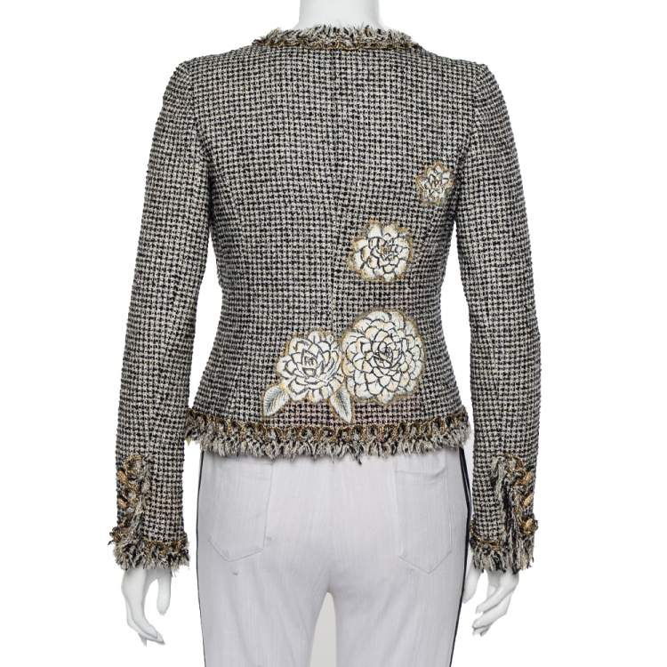 Pre Owned Chanel Monochrome Lurex Tweed Hook Front Jacket S