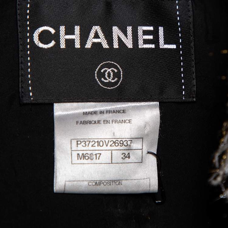 Pre Owned Chanel Monochrome Lurex Tweed Hook Front Jacket S