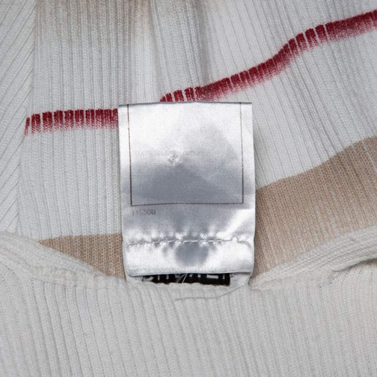 Pre Owned Chanel White Printed Rib Knit Tank Top L