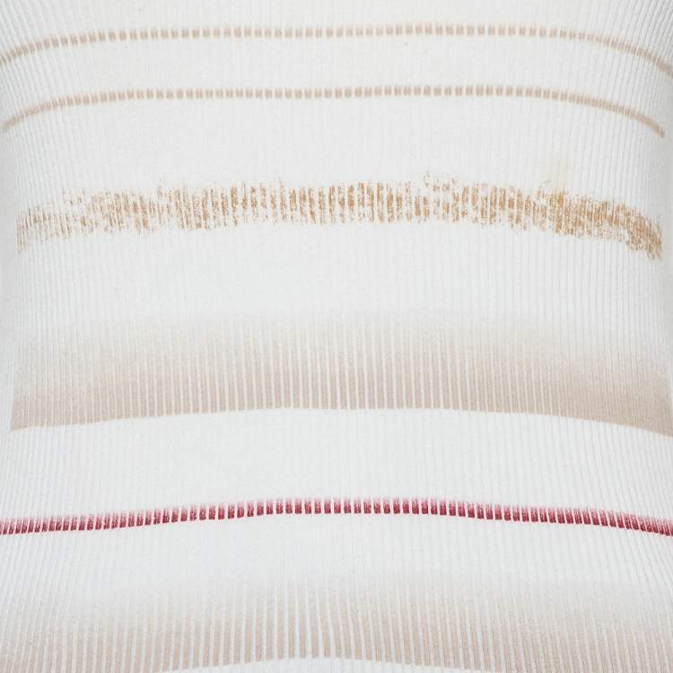 Pre Owned Chanel White Printed Rib Knit Tank Top L