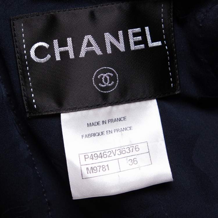 Pre Owned Chanel Navy Blue Tweed Star Embellished Button Front Jacket S