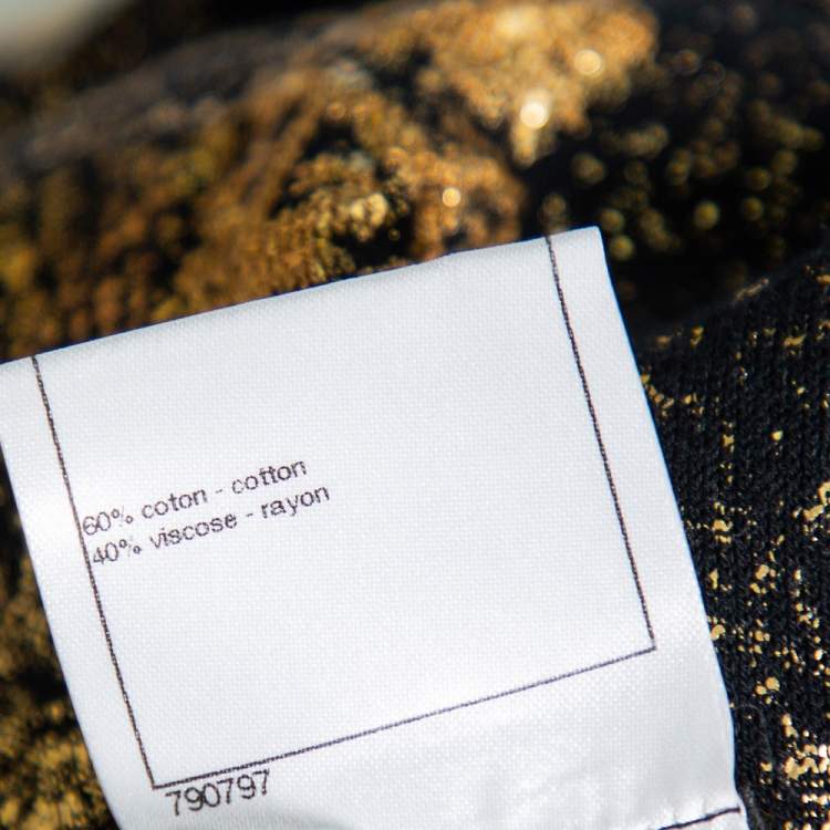 Pre Owned Chanel Black & Gold Printed Jacquard Knit Sleeveless Shift Dress L