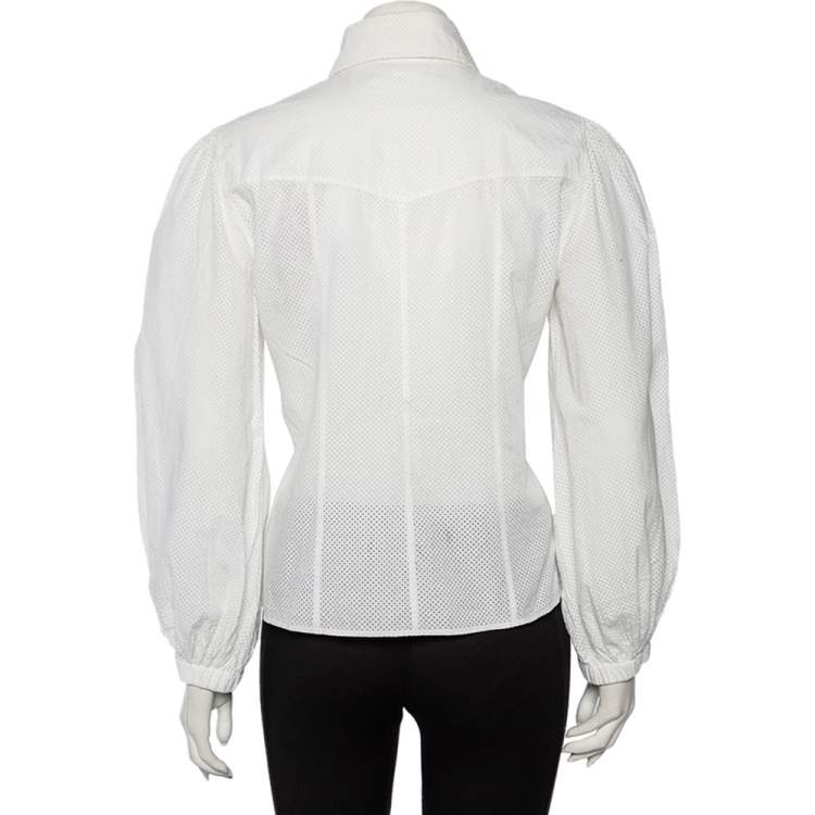 Pre Owned Chanel White Perforated Cotton Button Front Shirt L