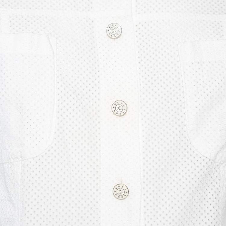 Pre Owned Chanel White Perforated Cotton Button Front Shirt L