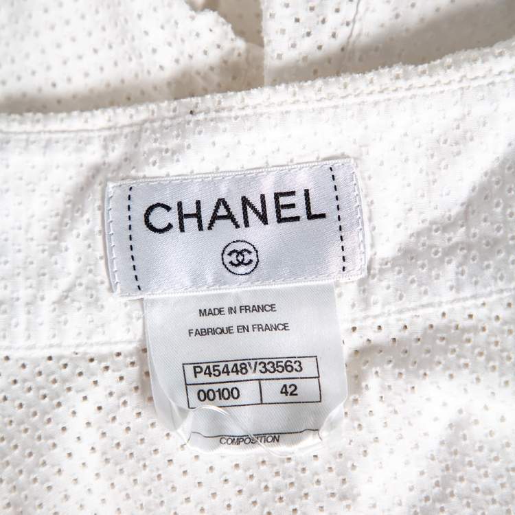 Pre Owned Chanel White Perforated Cotton Button Front Shirt L