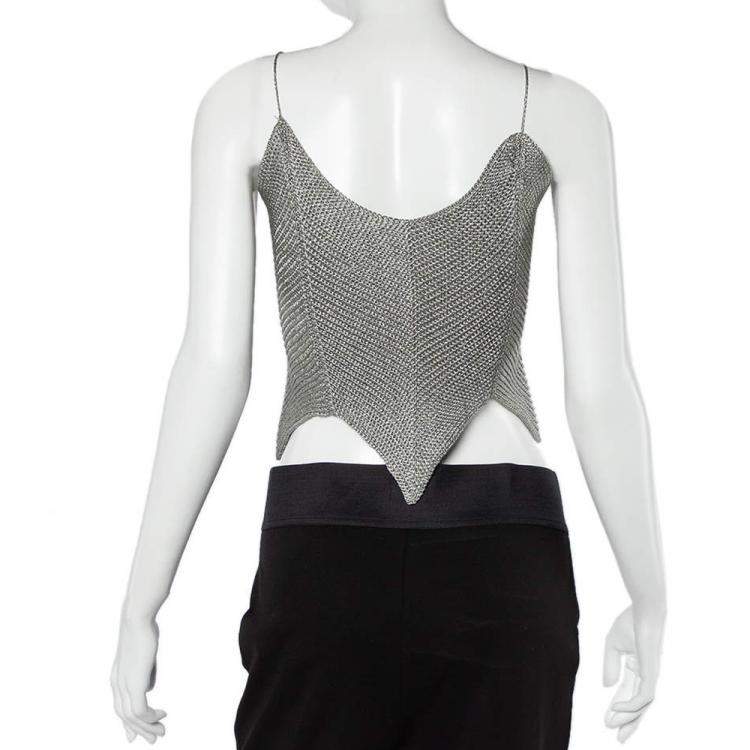 Pre Owned Chanel Grey Knit Asymmetrical Hem Camisole Top M