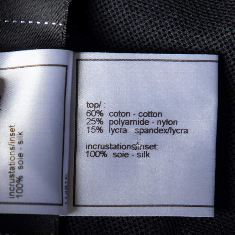 Pre Owned Chanel Vintage Black Embellished Tulle & Silk Overlay Top M