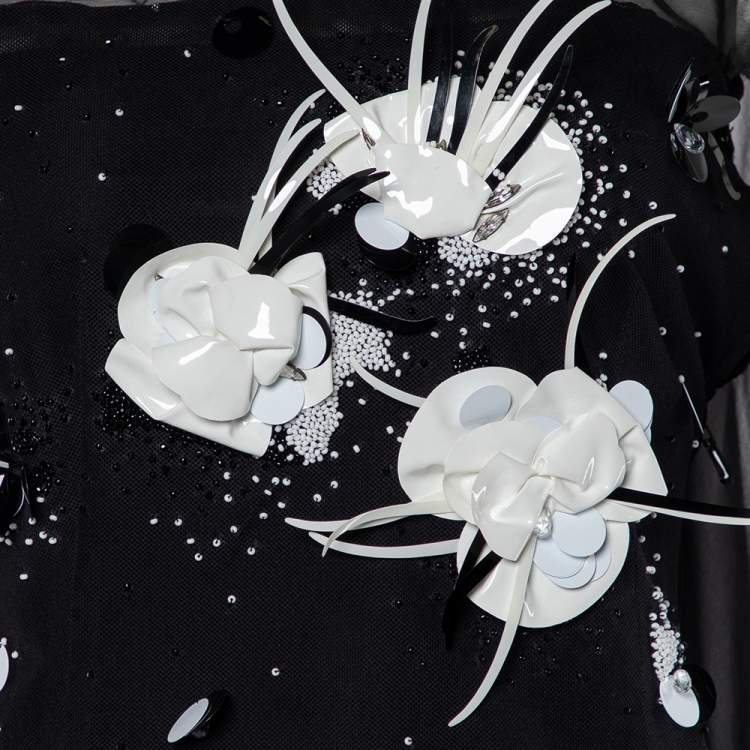 Pre Owned Chanel Vintage Black Embellished Tulle & Silk Overlay Top M