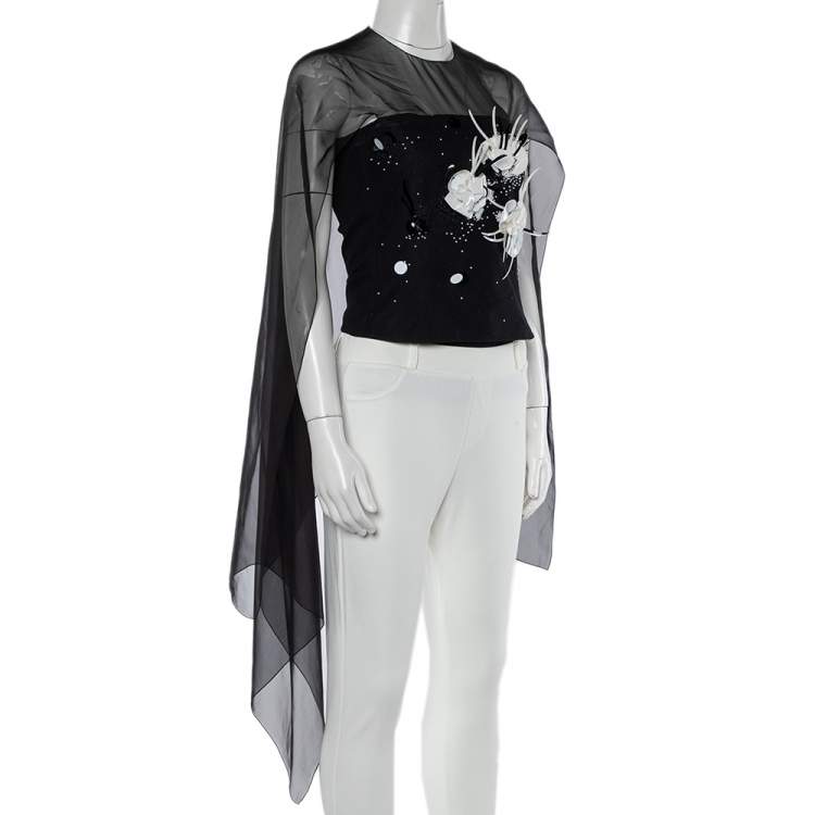Pre Owned Chanel Vintage Black Embellished Tulle & Silk Overlay Top M
