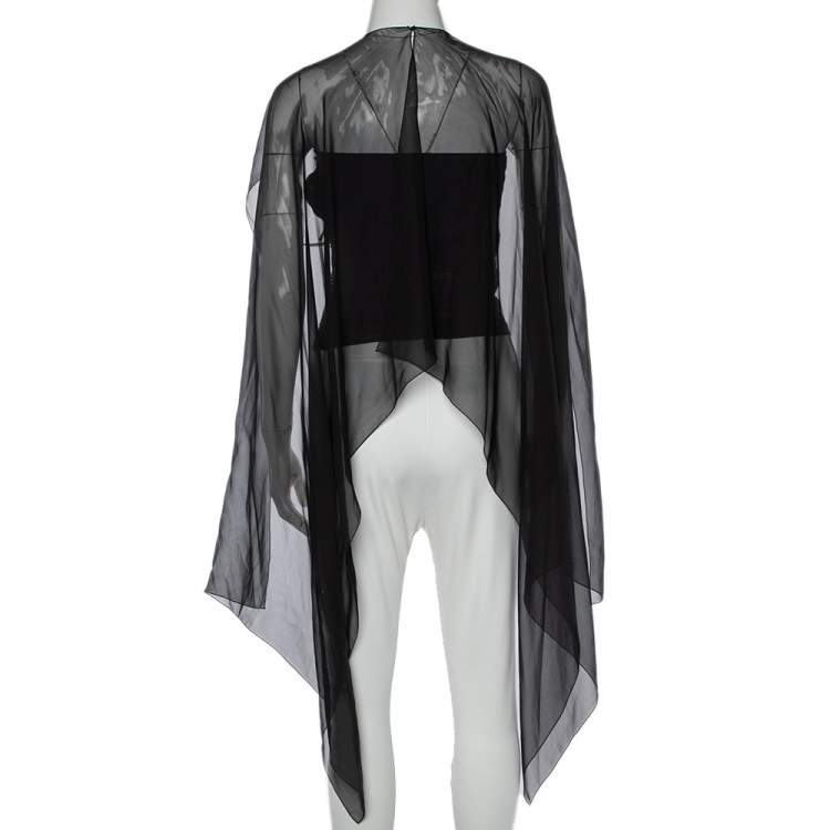 Pre Owned Chanel Vintage Black Embellished Tulle & Silk Overlay Top M