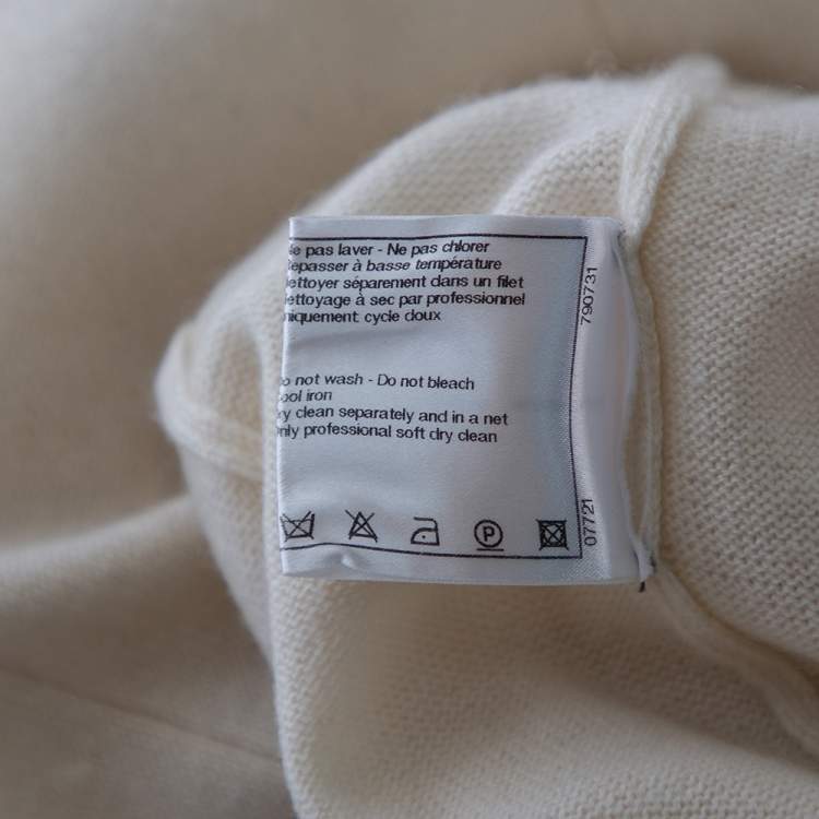 Pre Owned Chanel Ivory Cashmere Stripe Detailed Long Skirt M