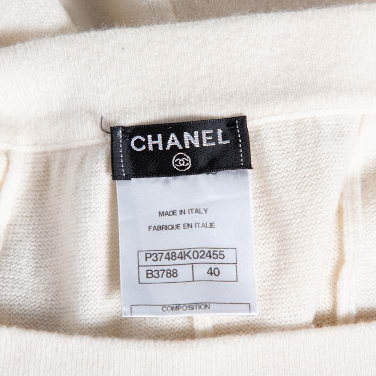 Pre Owned Chanel Ivory Cashmere Stripe Detailed Long Skirt M