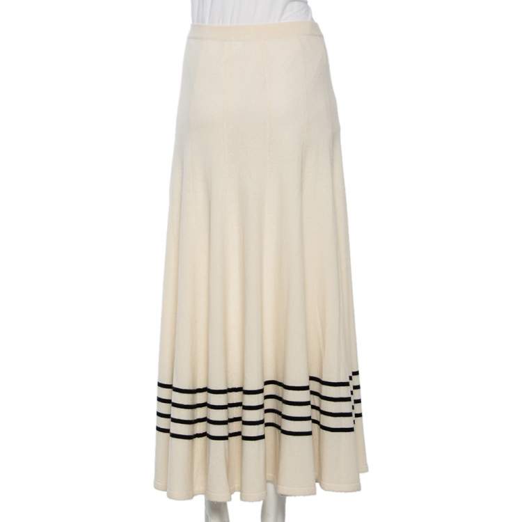Pre Owned Chanel Ivory Cashmere Stripe Detailed Long Skirt M