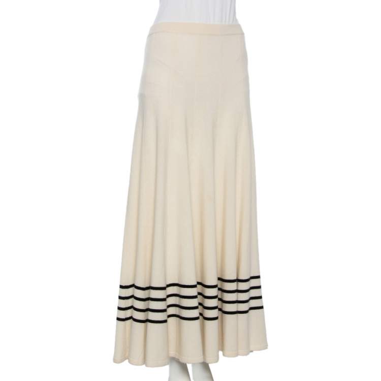 Pre Owned Chanel Ivory Cashmere Stripe Detailed Long Skirt M