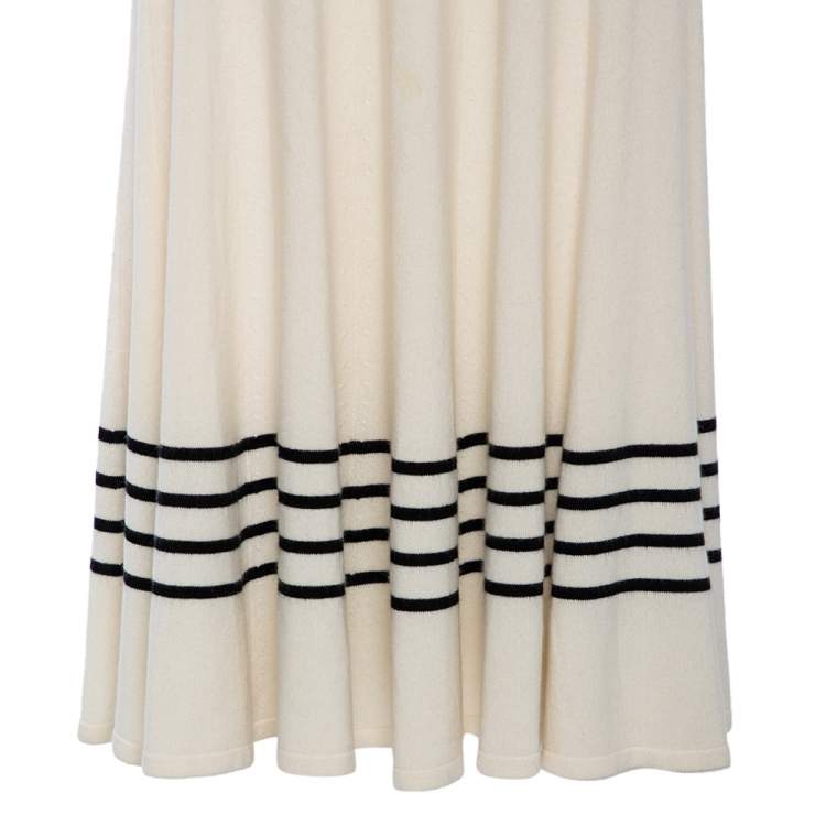 Pre Owned Chanel Ivory Cashmere Stripe Detailed Long Skirt M