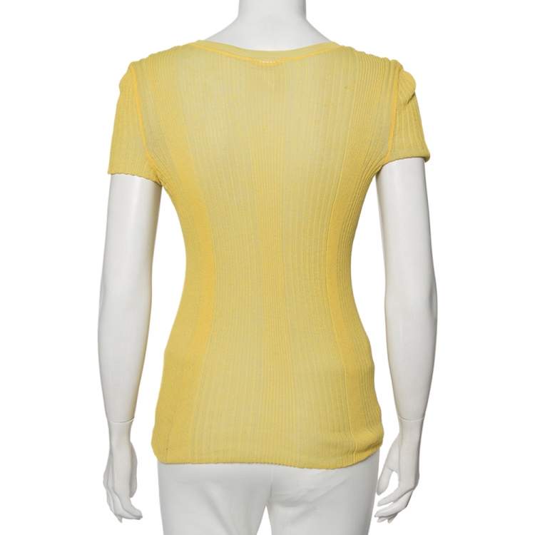 Pre Owned Chanel Yellow Two Toned Cotton Knit Reversible Top S