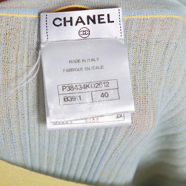 Pre Owned Chanel Yellow Two Toned Cotton Knit Reversible Top S