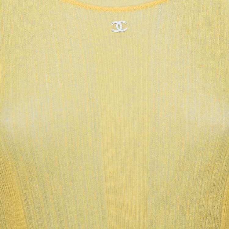 Pre Owned Chanel Yellow Two Toned Cotton Knit Reversible Top S