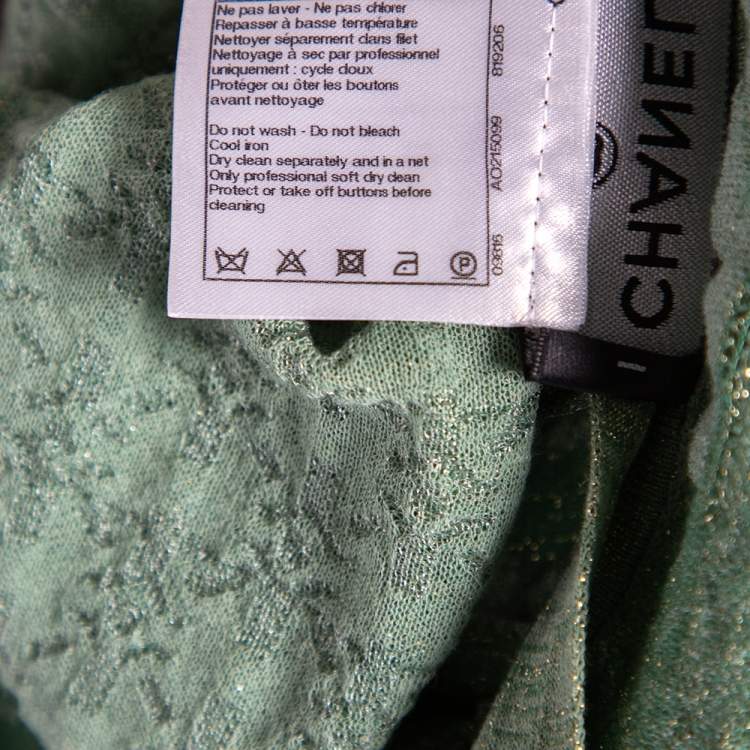 Pre Owned Chanel Green Lurex Knit Seoul Cruise Single Button Top L
