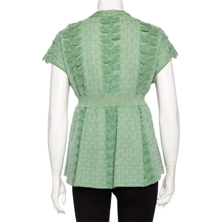 Pre Owned Chanel Green Lurex Knit Seoul Cruise Single Button Top L