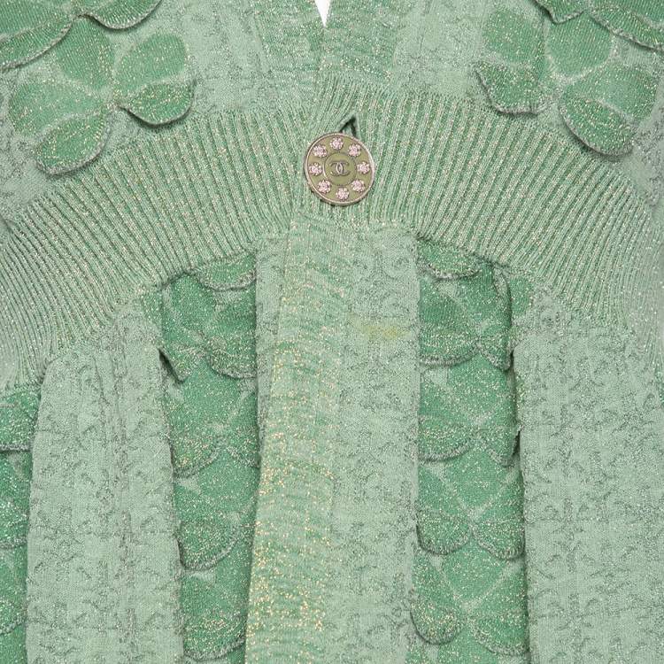 Pre Owned Chanel Green Lurex Knit Seoul Cruise Single Button Top L