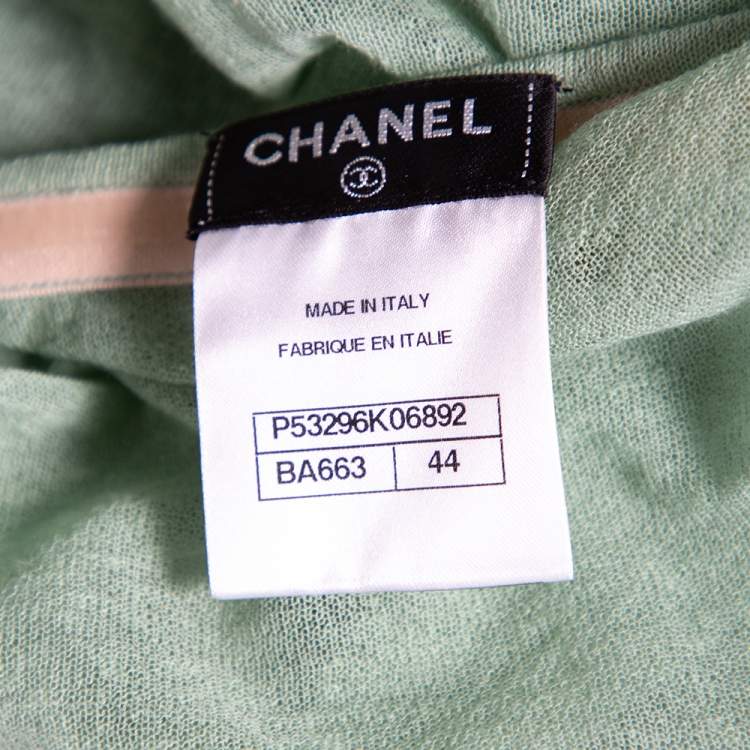 Pre Owned Chanel Green Patterned Lurex Knit Ribbed Trim Short Dress M 