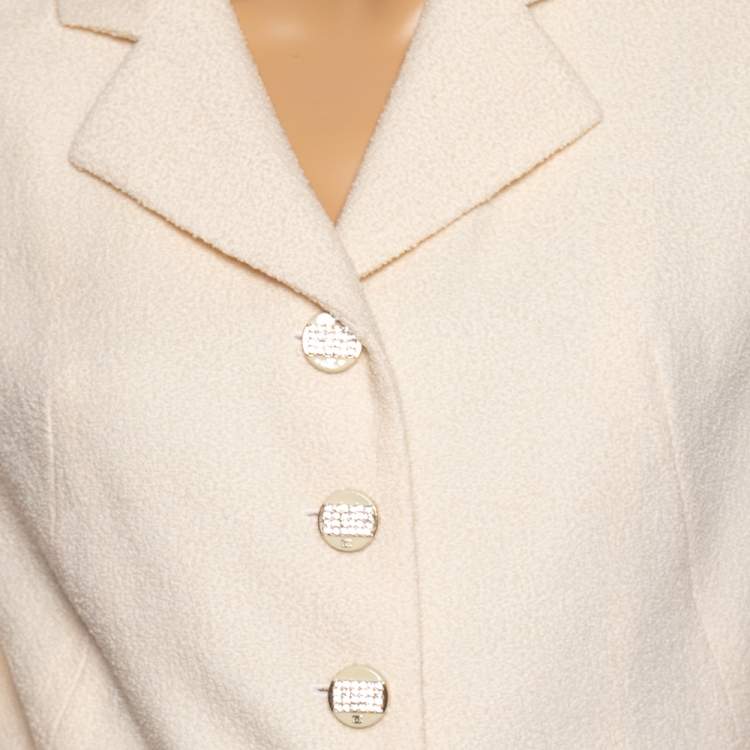 Pre Owned Chanel Cream Wool Single Breasted Cropped Blazer L