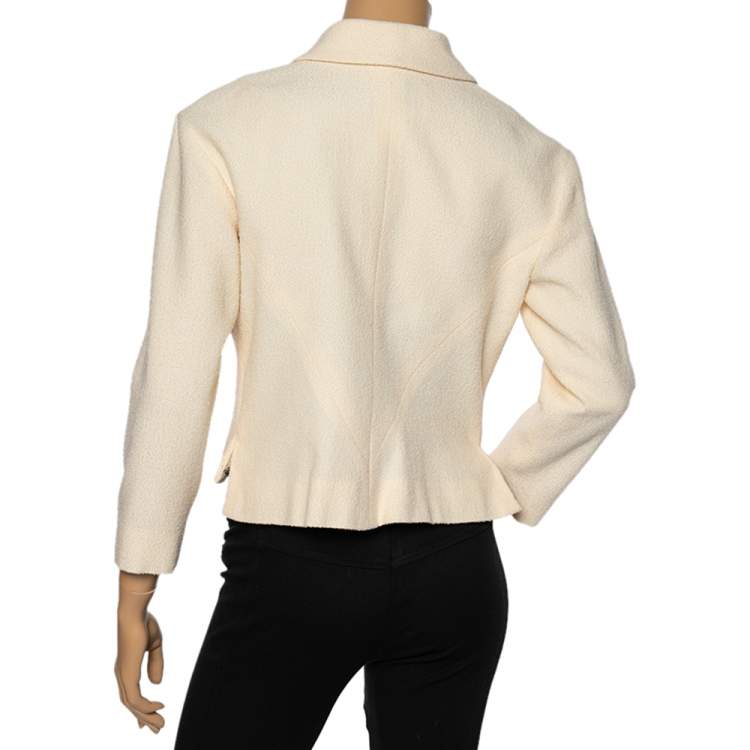 Pre Owned Chanel Cream Wool Single Breasted Cropped Blazer L