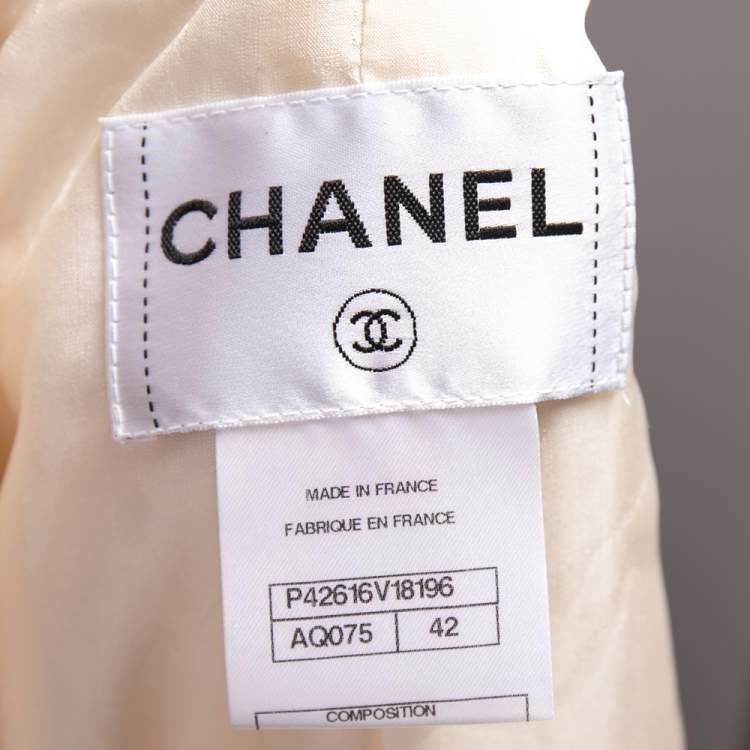 Pre Owned Chanel Cream Wool Single Breasted Cropped Blazer L