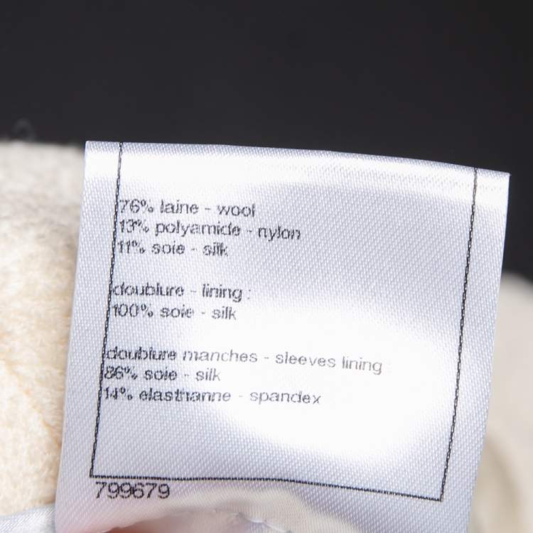 Pre Owned Chanel Cream Wool Single Breasted Cropped Blazer L